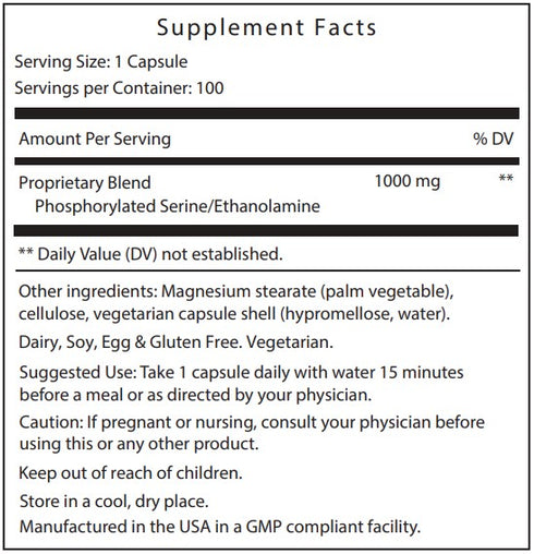 Image of Seriphos 100 caps supplement facts